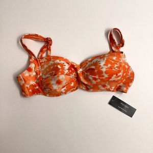 Bisou Bisou Michele Bohbot Swimwear Orange & White Bikini Top Women's Size Large